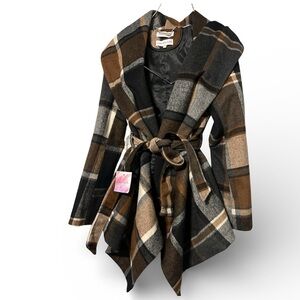 Plaid Wrap Coat with Belt